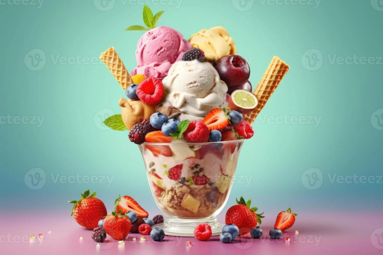 Cup ice cream with fruit (Mixed)